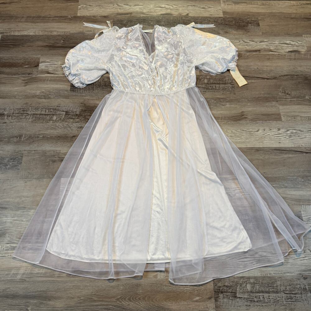 Vintage 90s Val Mode White Bridal Peignoir Set Sheer Robe Nightgown Fairy USA 2X